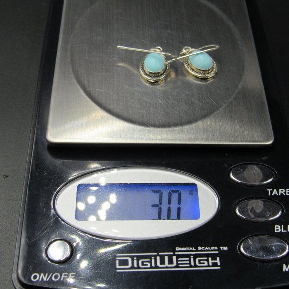 Sterling Silver Stone Light Blue Earrings Vintage - Picture 6 of 6